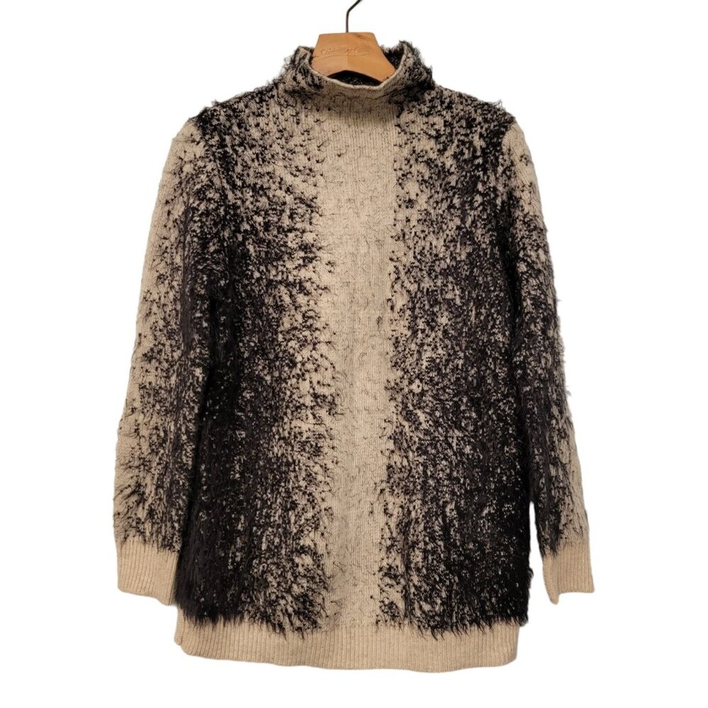 SISTERS Sweater Fuzzy Furry‎ Black Ivory Super Soft Long Sleeve Mock Neck Sz S